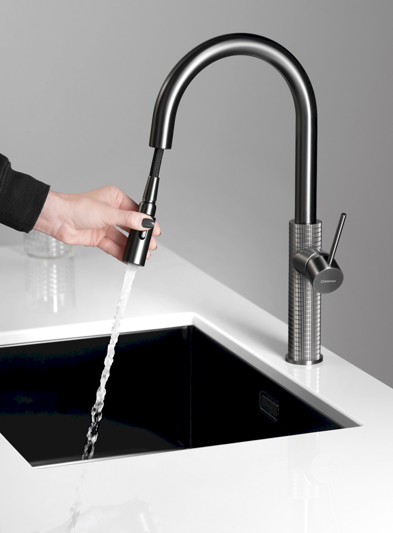 FLAWO stojánková dřezová baterie s výsuvnou sprškou, gun metal FR576GM