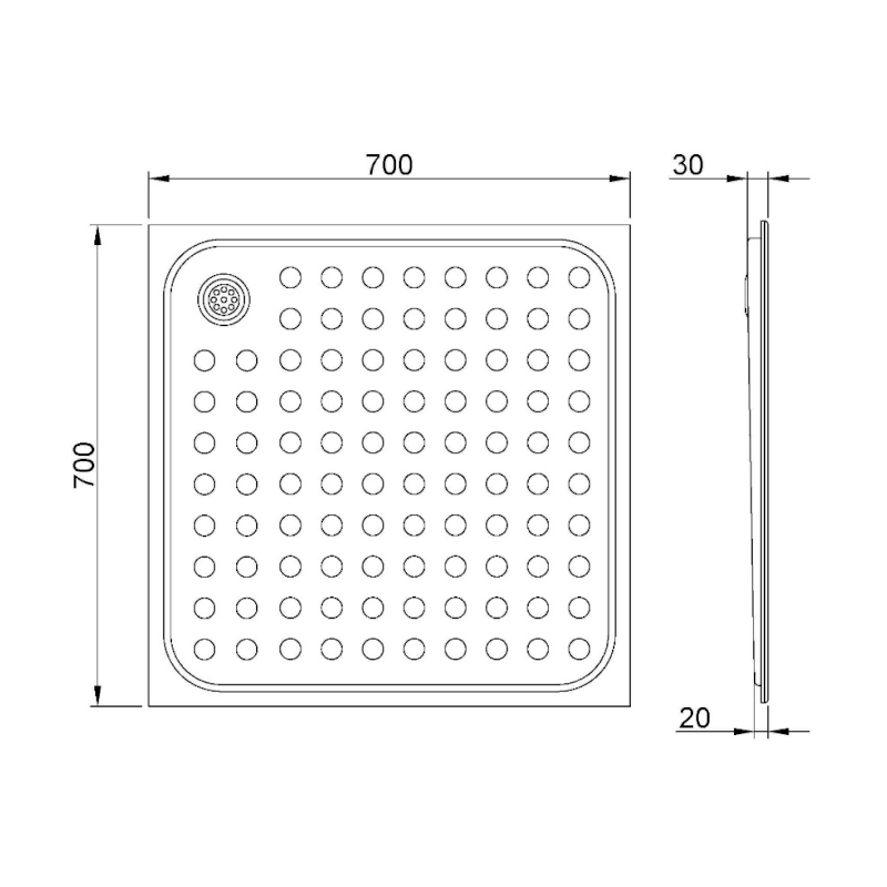 Nerezová sprchová vanička, čtverec 70x70cm, mat 13052.70.S