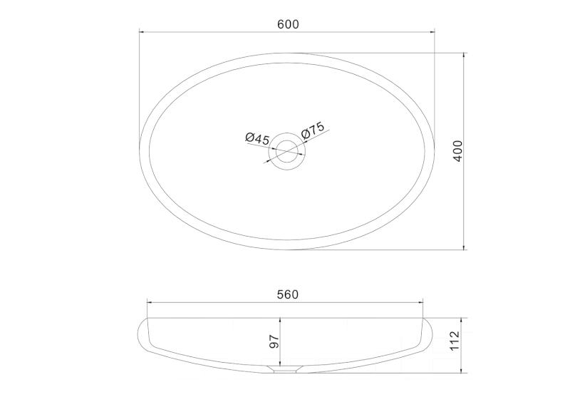 THIN umyvadlo na desku, Rockstone, 60x40 cm, bílá mat WN213