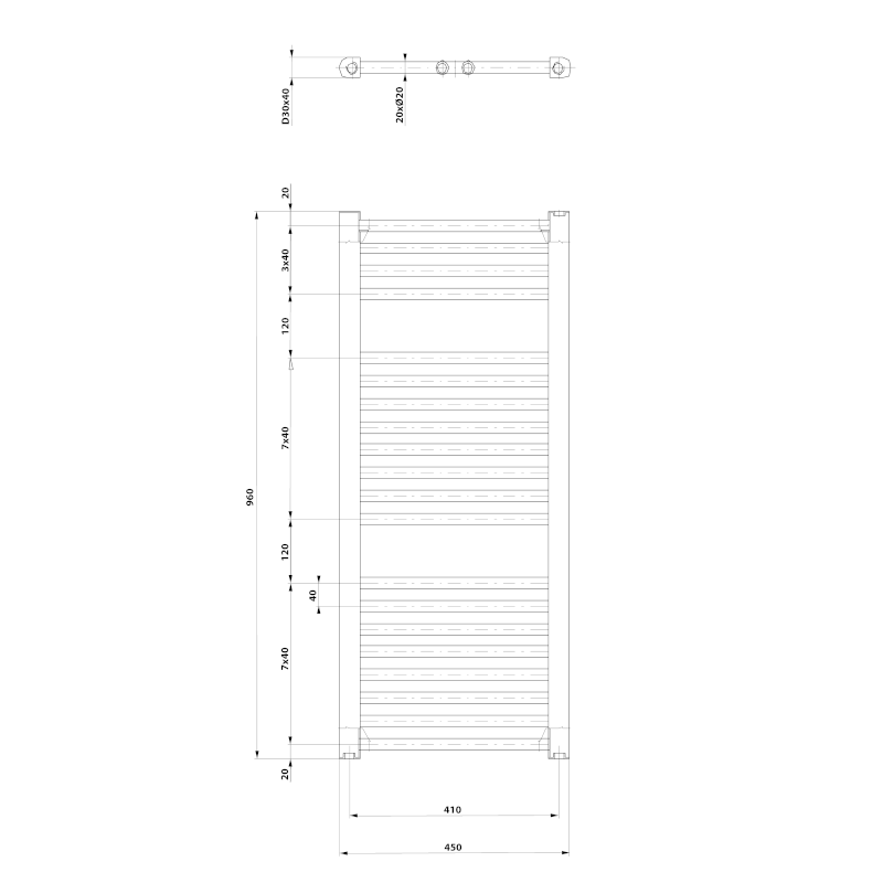 DIRECT otopné těleso s bočním připojením 450x960mm, černá mat ILR94B