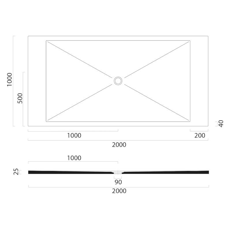 Keramická sprchová vanička, obdélník 200x100x2cm, bílá mat 46201009