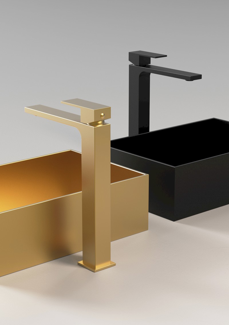 CUBEMIX stojánková umyvadlová baterie vysoká, zlato mat CM006GB