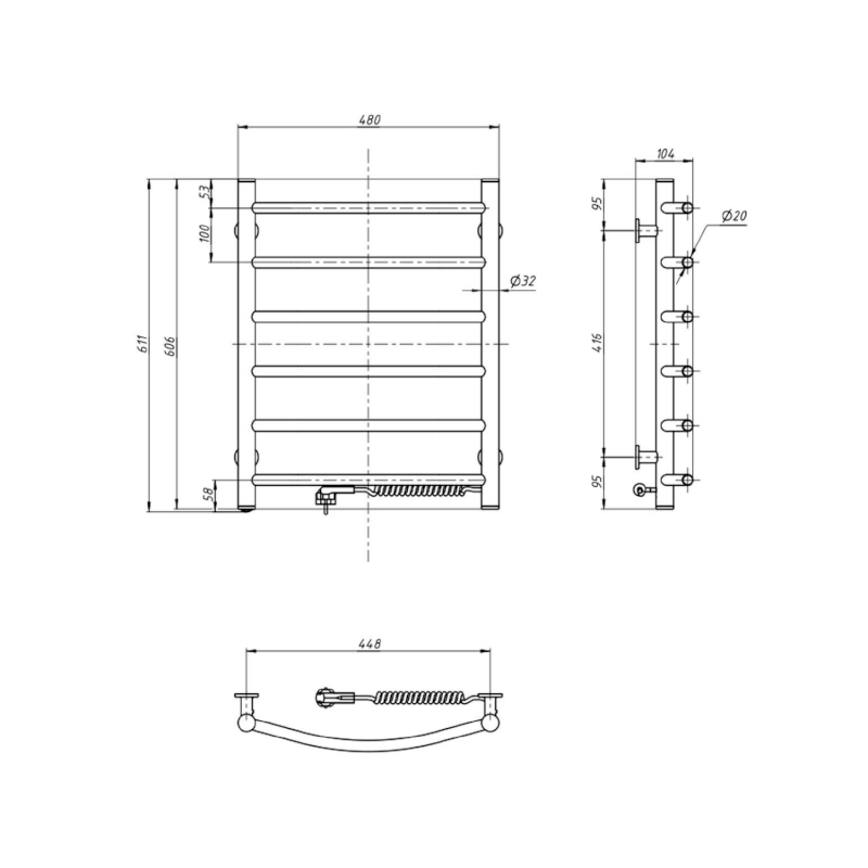 SUPE elektrický sušák ručníků, 480x600mm, 148W, bílý SU148