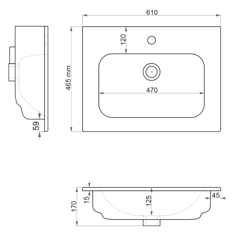 PIEDRA keramické umyvadlo nábytkové 61x46,5cm, bílá 43061