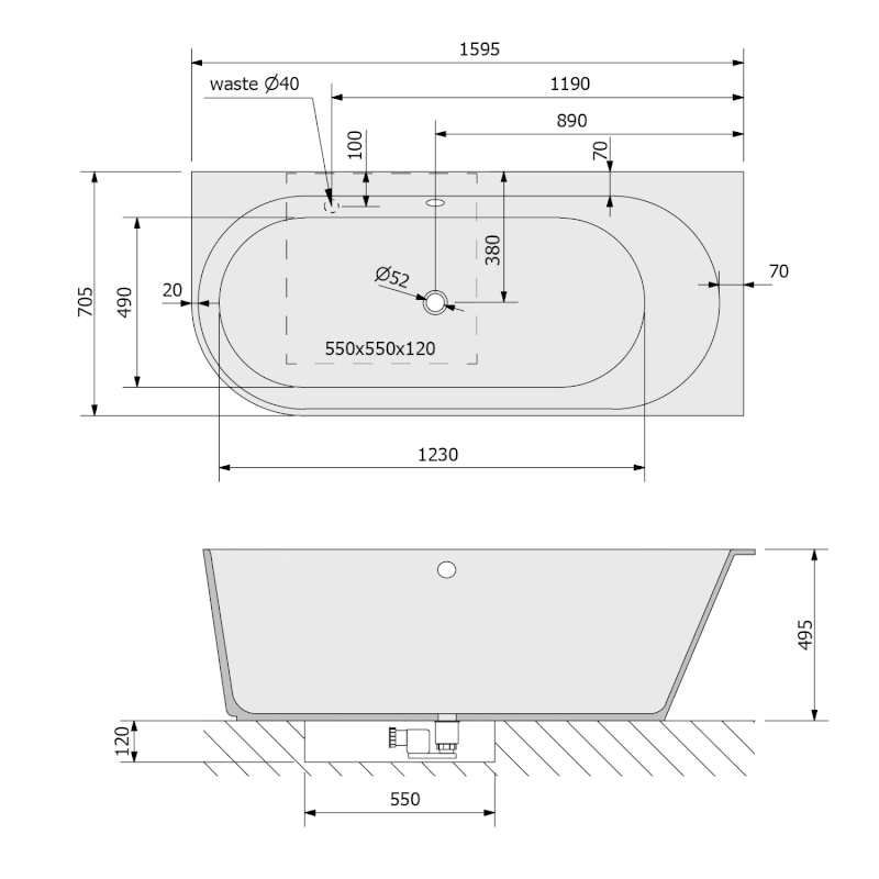 SUSSI R rohová stojící vana litý mramor 160x70x49,5cm, hnědá mat 90191R.71
