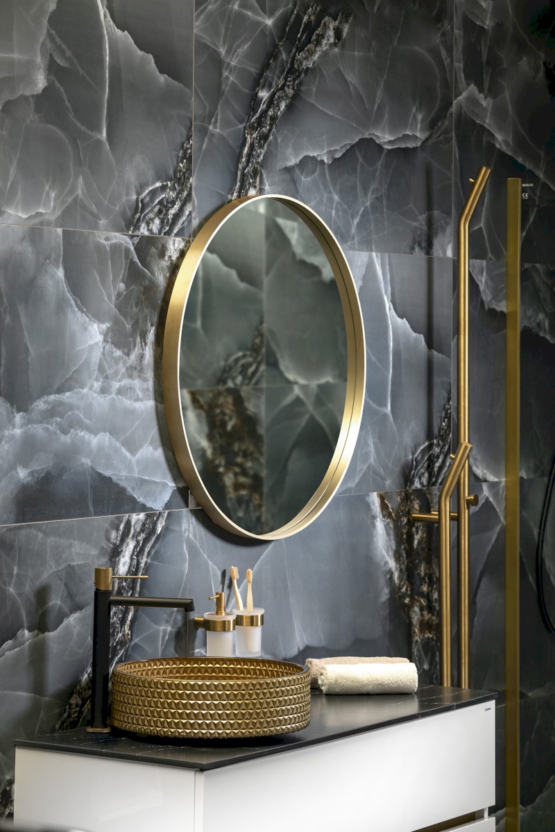 NOTION kulaté zrcadlo v rámu ø 80cm, zlato mat NT800G