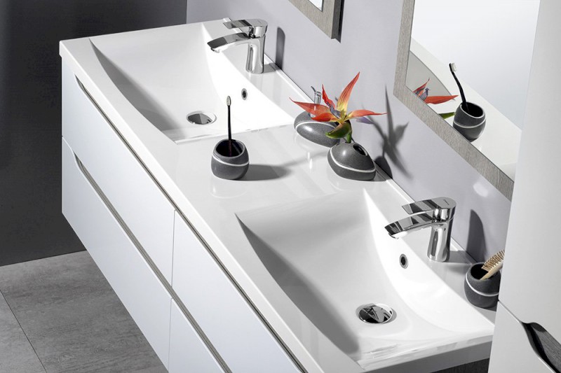 WAVE dvojumyvadlová skříňka 149,7x50x47,8cm, bílá/dub cuneo WA150-3025