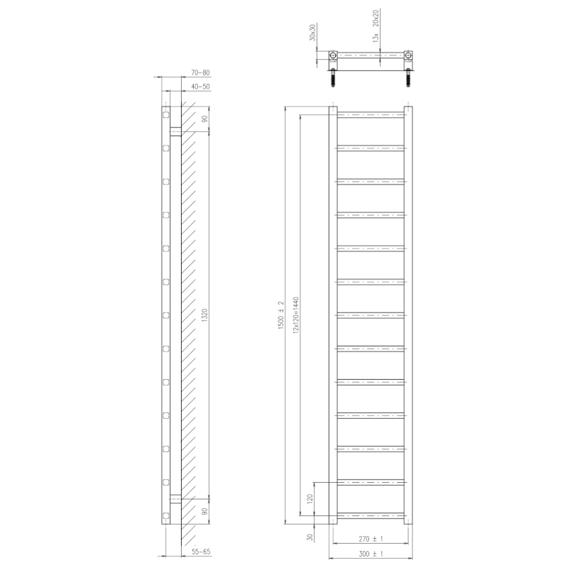 METRO LIGHT otopné těleso 300x1500 mm, chrom IR446R