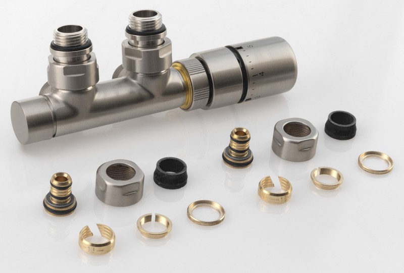 TWIN připojovací sada ventilů termostatická pro středové připojení, nerez mat CP3520S