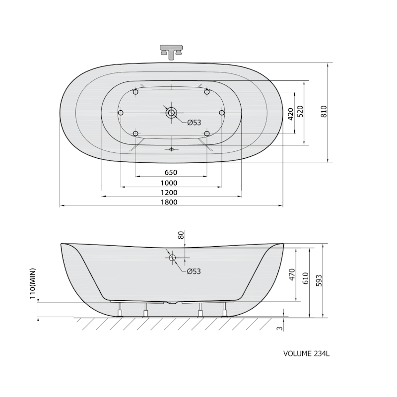 ZASU volně stojící vana 180x81x58cm, bílá 69611