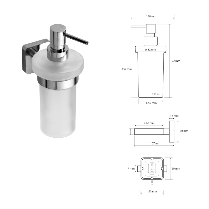 INSIA dávkovač mýdla 230ml, mléčné sklo, chrom IS019