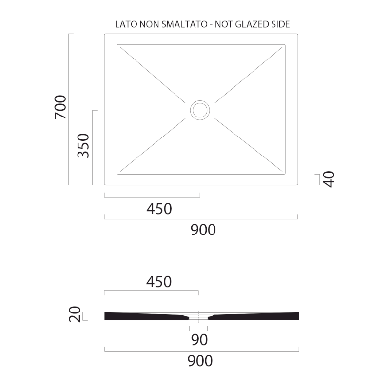 Keramická sprchová vanička, obdélník 90x70x2cm, agave mat 46090704