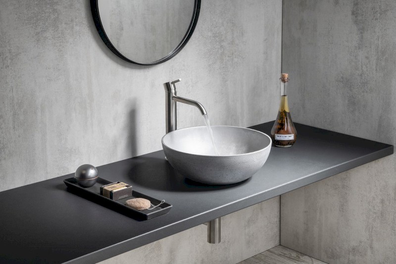 FORMIGO betonové umyvadlo na desku, Ø 39cm, stříbrná mat FG319