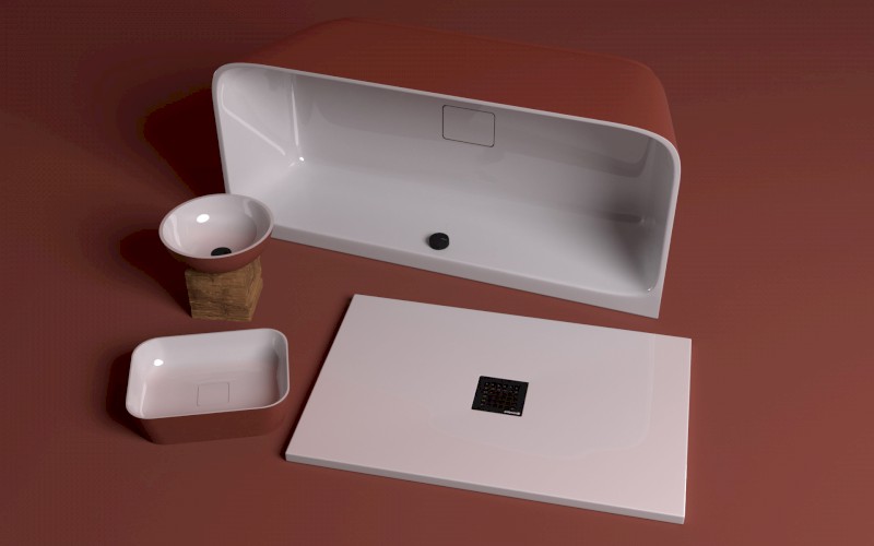 SKYLLA nástěnná stojící vana litý mramor 170x75x60cm, bílá/hnědá mat 72430.72