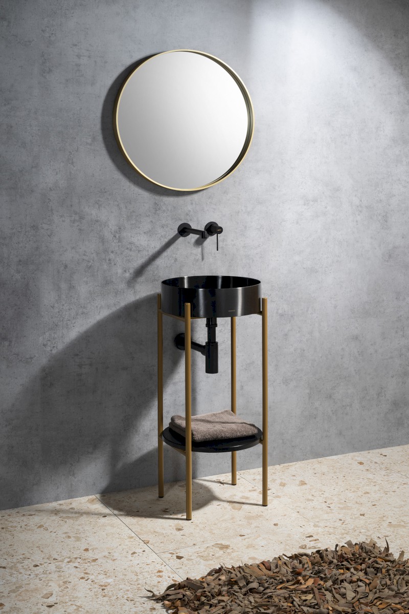 AURUM nerezové umyvadlo na desku, průměr 38cm, včetně výpusti, gun metal AU101