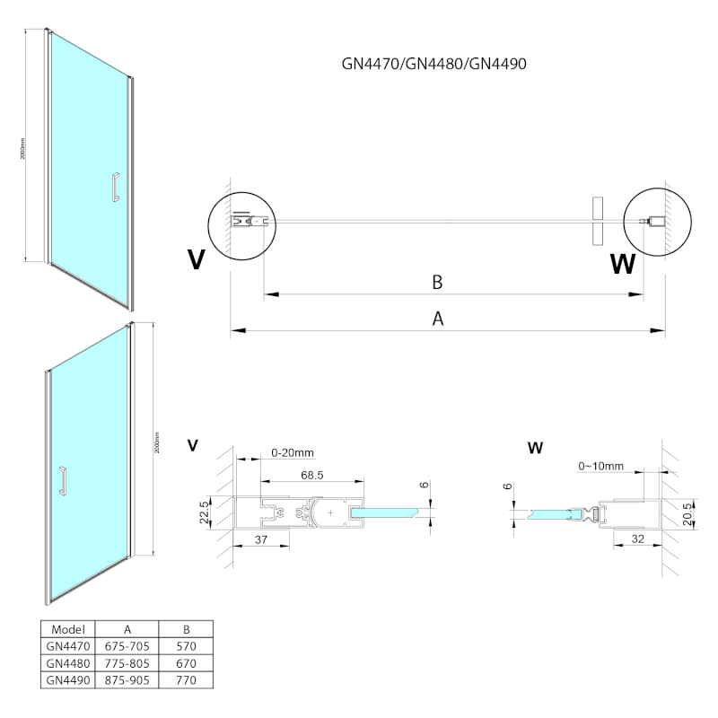 LORO sprchové dveře 700mm, čiré sklo GN4470