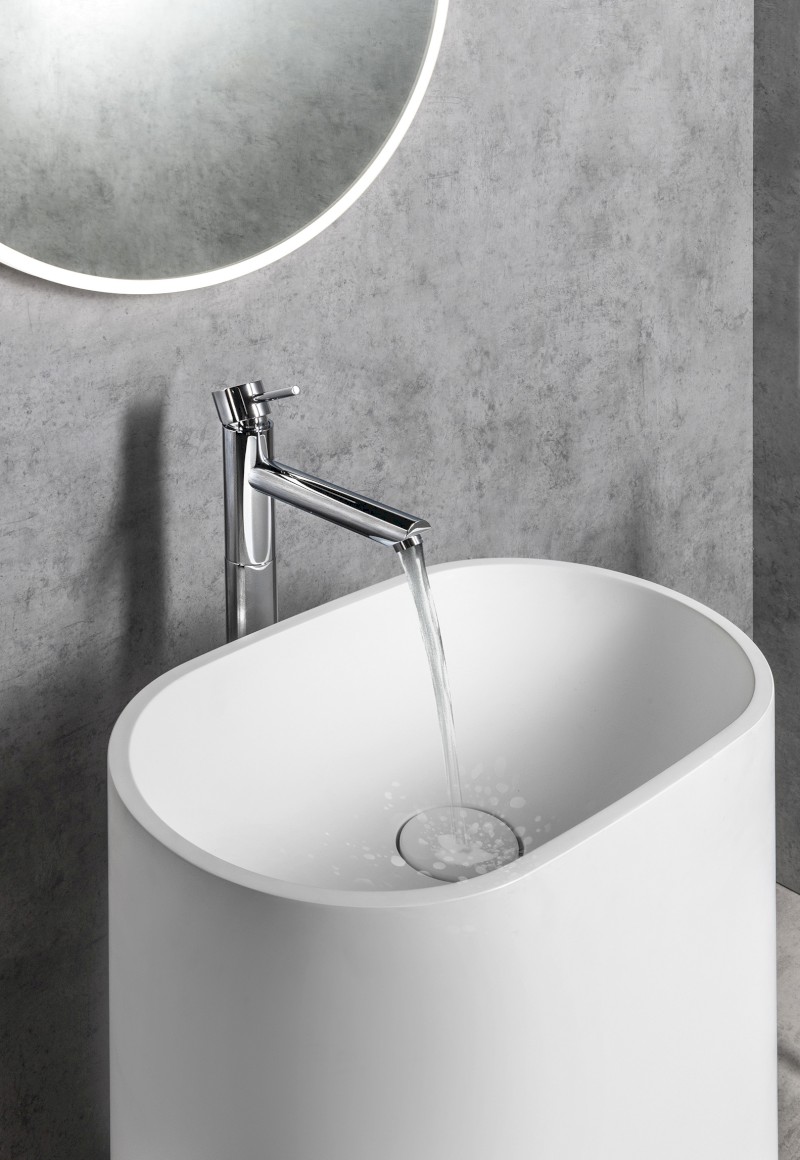 TREVA umyvadlo volně stojící 56,5x85cm, litý mramor, kryt výpusti, bílá mat TR565