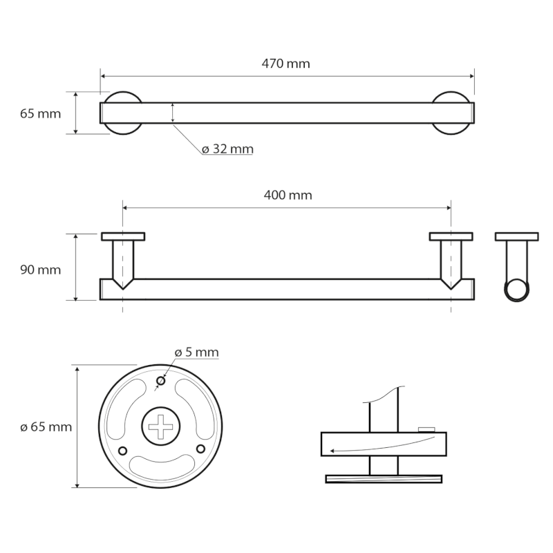 X-ROUND BLACK madlo 400mm, černá mat XH500B