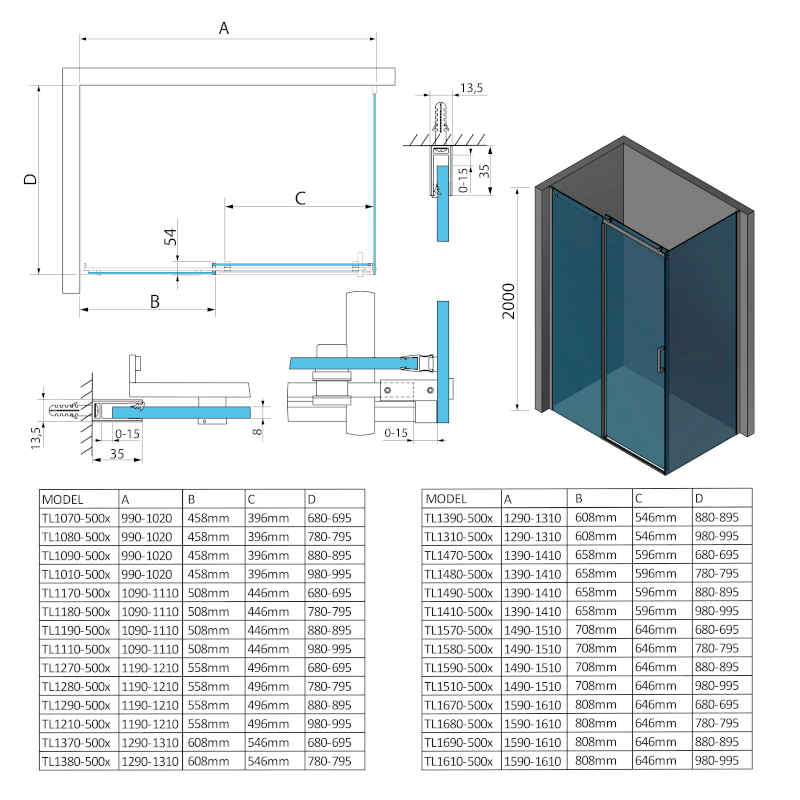 THRON boční stěna, 800 mm, čiré sklo TL3080
