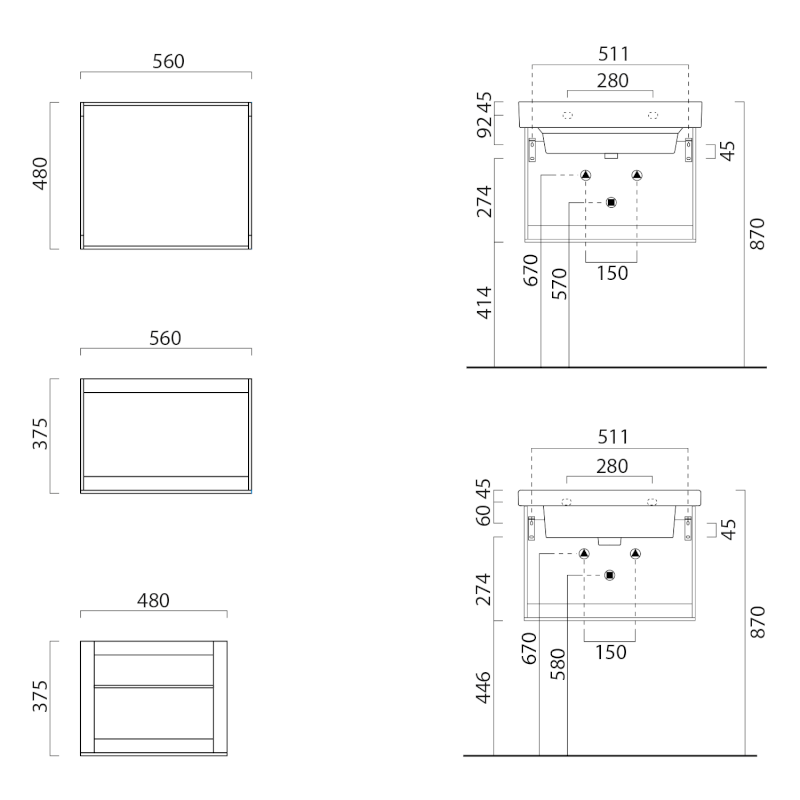 NUBES/NORM konstrukce pod umyvadlo 60x50cm, černá mat MSN6028