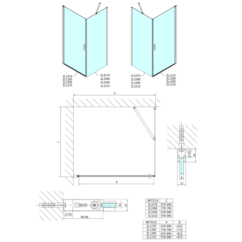 ZOOM boční stěna 800mm, čiré sklo ZL3280