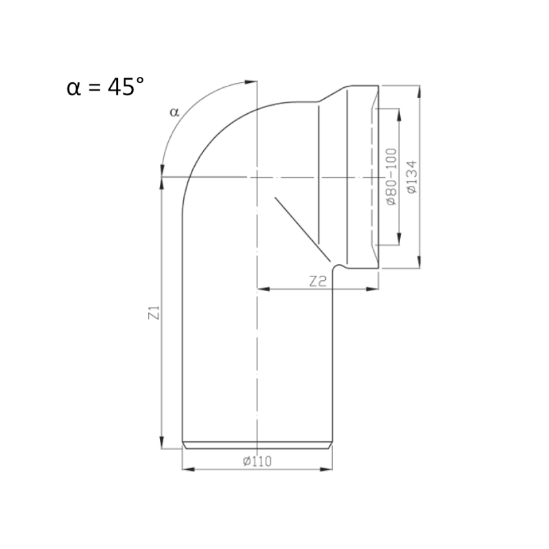 Koleno 45 dopojení k WC, 110mm 159.311.0
