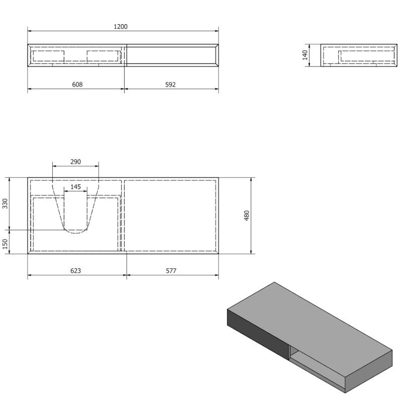 MORIAN umyvadlová skříňka 120x14x48cm, dub černý, levá MR122