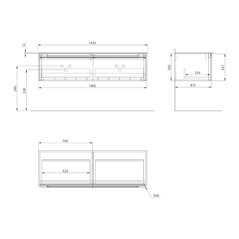 KERALA umyvadlová skříňka 140x35x47,5cm, 1x zásuvka, agila KR140-4343