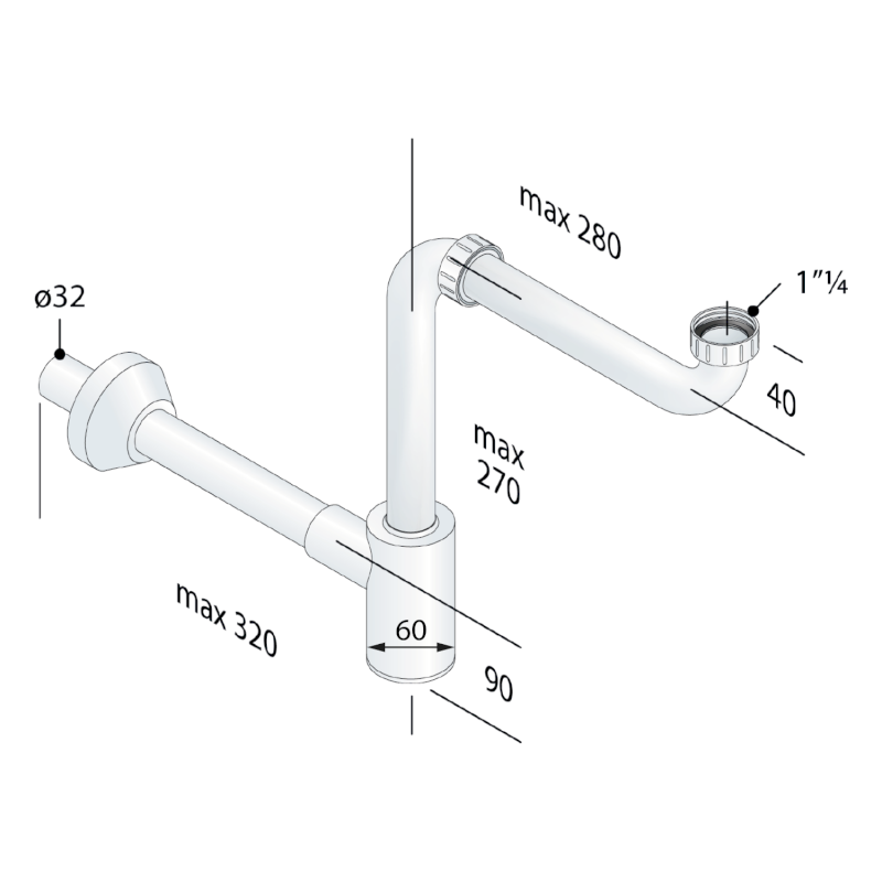 CRONO umyvadlový sifon šetřící místo, 5/4