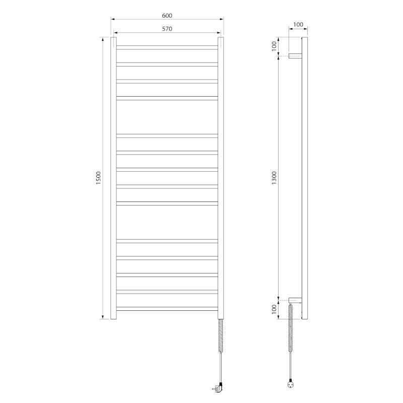 ESKINADO elektrický sušák ručníků, hranatý, 600x1500 mm, 130 W, nerez lesk ER450V