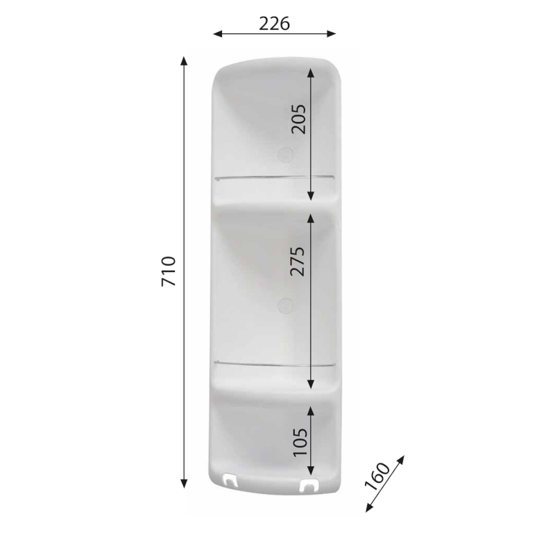 CAESAR třípatrová rohová polička do sprchy 226x710x160 mm, ABS plast, bílá 7081