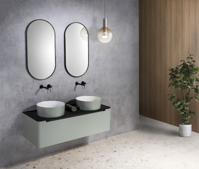 THIN umyvadlo na desku, Rockstone, Ø 38 cm, verde/bílá mat WN548-44