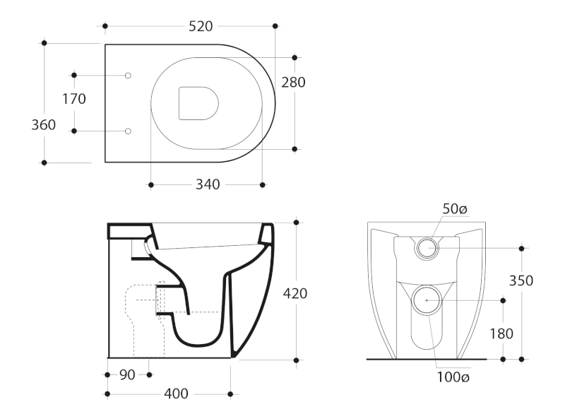 FLO WC mísa stojící, 36x51,5cm, spodní/zadní odpad, bílá 311601