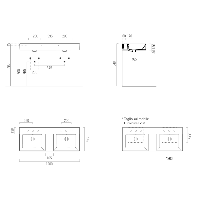 KUBE X keramické dvojumyvadlo 120x47cm, bílá ExtraGlaze 9425111