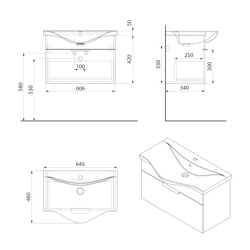 AKIRA umyvadlová skříňka 60,6x42x34cm, bílá AK265