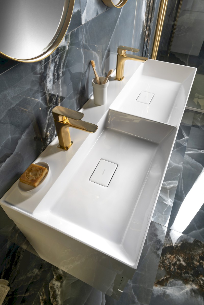 GODIVA dvojumyvadlo, litý mramor, 119x44cm, bílá GU119