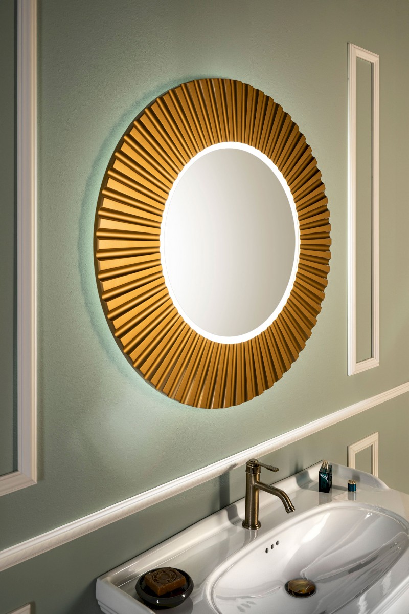 PRIDE STRIP kulaté zrcadlo s LED osvětlením v rámu ø 75cm, bronz PD754