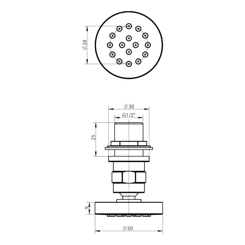 Nástěnná sprška s otočným kloubem, kulatá, chrom AB550