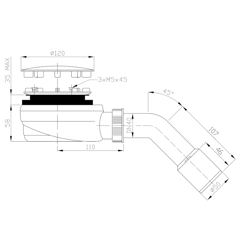 Vaničkový sifon nízký, průměr 90mm, DN40/50, krytka nerez lesk 162.940.3