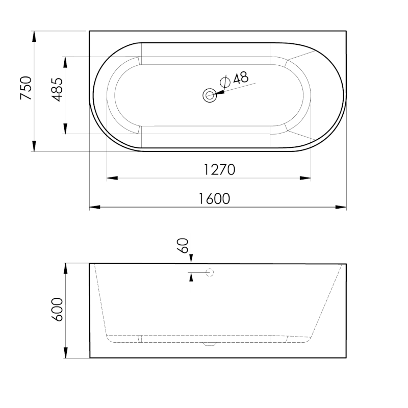 ASTRA DR MONOLITH nástěnná stojící vana 160x75x60cm, bílá 34611MDR