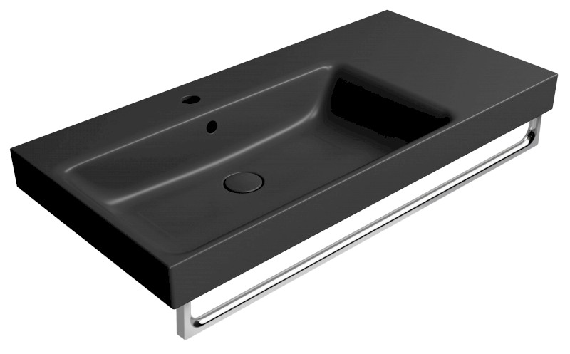 NUBES keramické umyvadlo 100x50cm, s odkládací plochou vpravo, černá mat 9627126