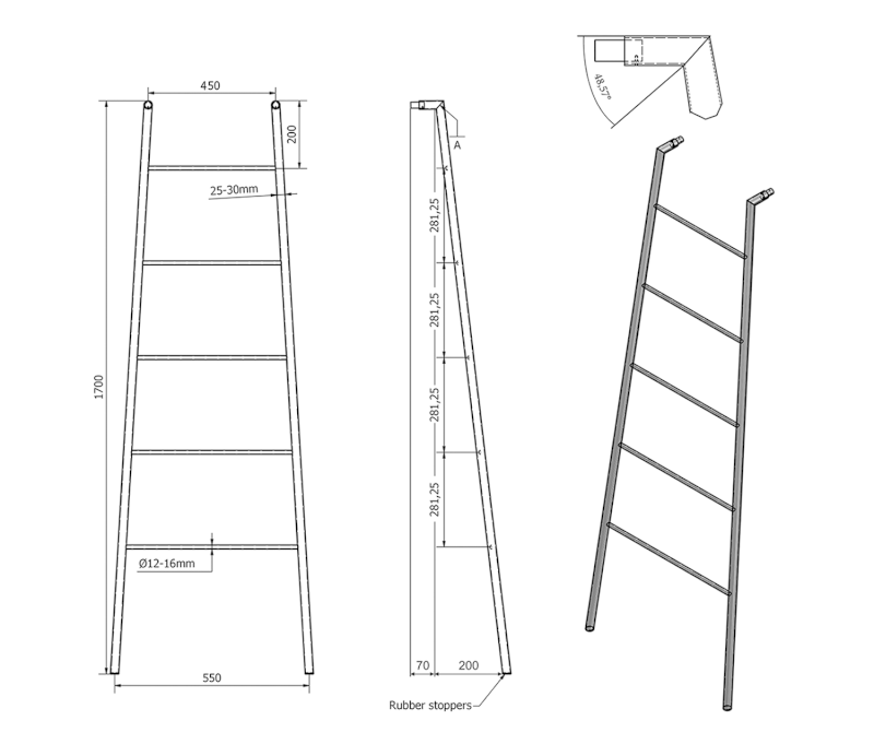 SEGA sušák ručníků na opření 550x1700x70mm, nerez mat SE102
