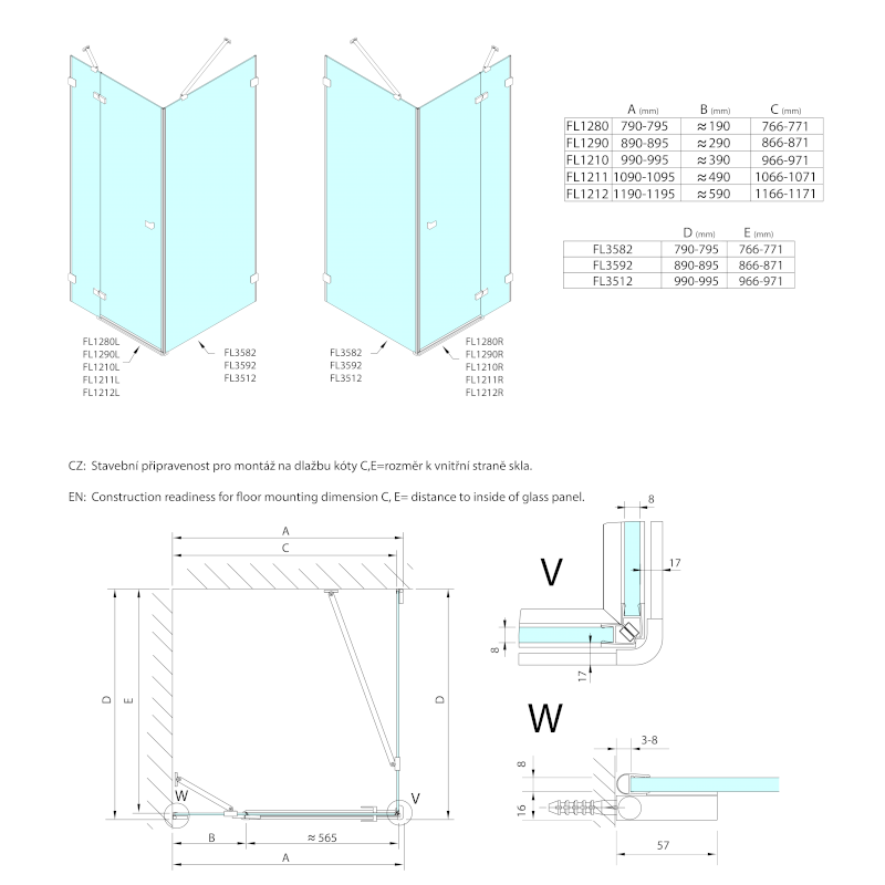 FORTIS EDGE sprchové dveře 1000mm, čiré sklo, pravé FL1210R