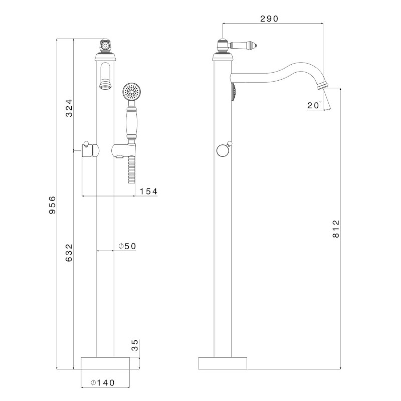 VIENNA vanová baterie s připojením do podlahy, bronz VO021BR