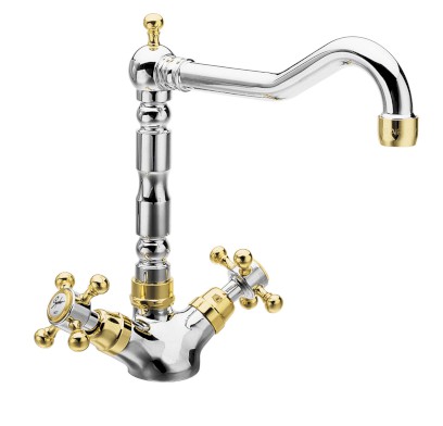 ANTEA stojánková dřezová baterie s retro hubicí, chrom/zlato 3122