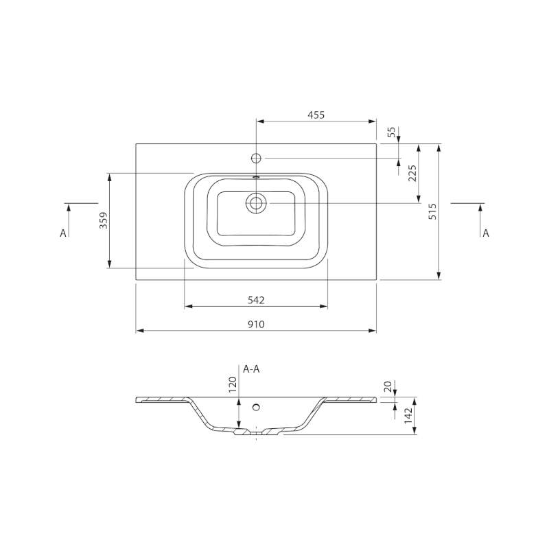 ARECA umyvadlo, litý mramor, 91x51,5cm, bílá AC091