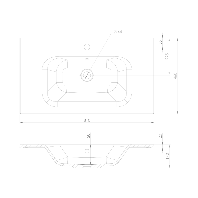 SIDRA umyvadlo, litý mramor, 81x46cm, černá mat SD081B